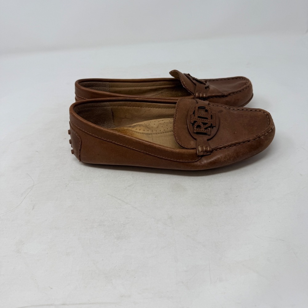 Lauren Ralph Lauren Leather Driving Loafers Cognac Brown RLL Logo Shoes Size 6 - Picture 6 of 11
